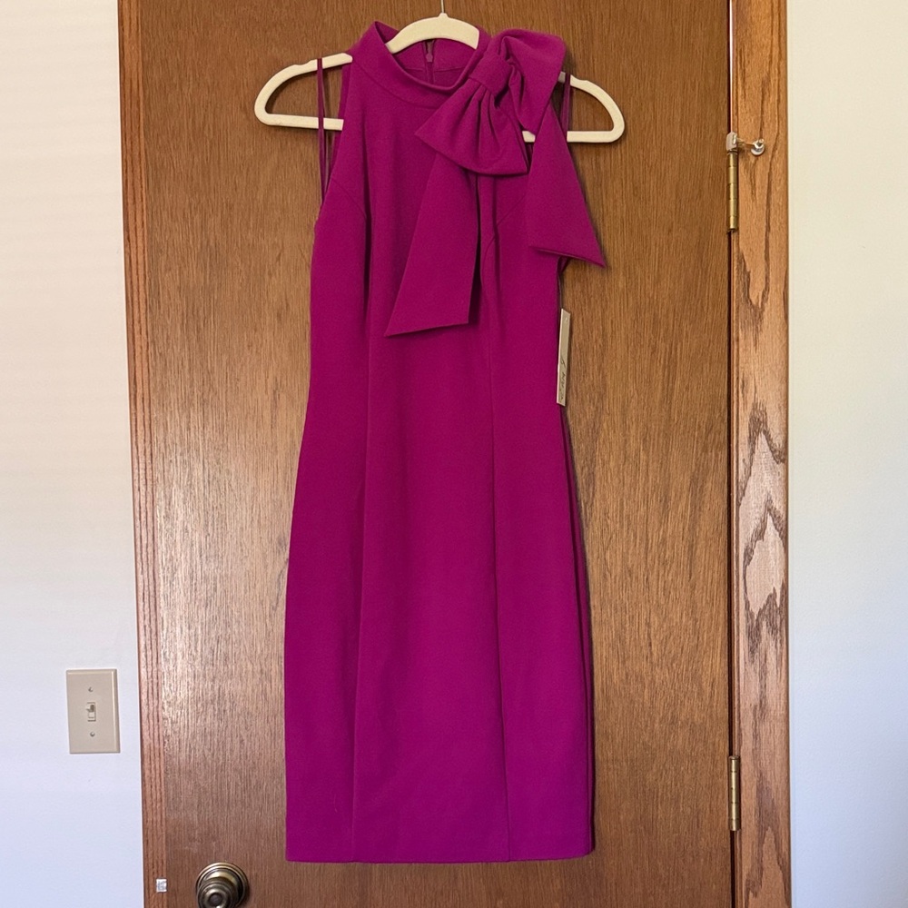 Eliza J Fuchsia Bow-Neck Midi Sheath Dress